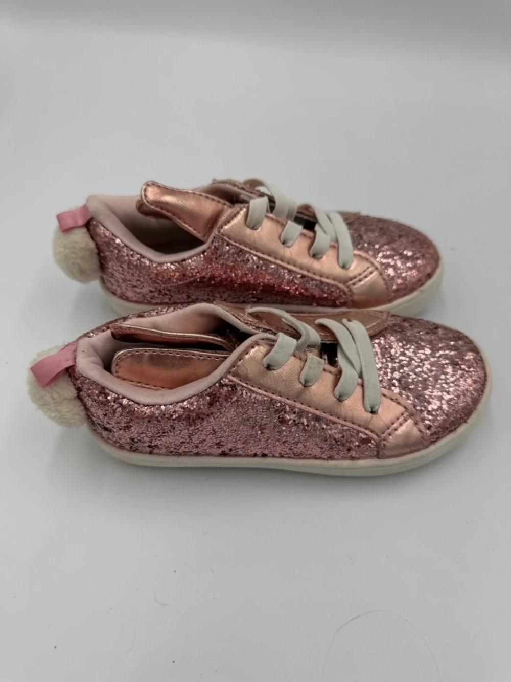 Carter's Toddler Girls 10 BUNNY Glitter Pom-Pom Sneakers - Rose Gold Easter Shoe